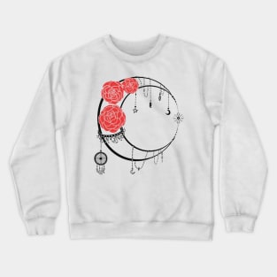 Ligh Moon with Transparent lines Red Roses Tattoo Crewneck Sweatshirt